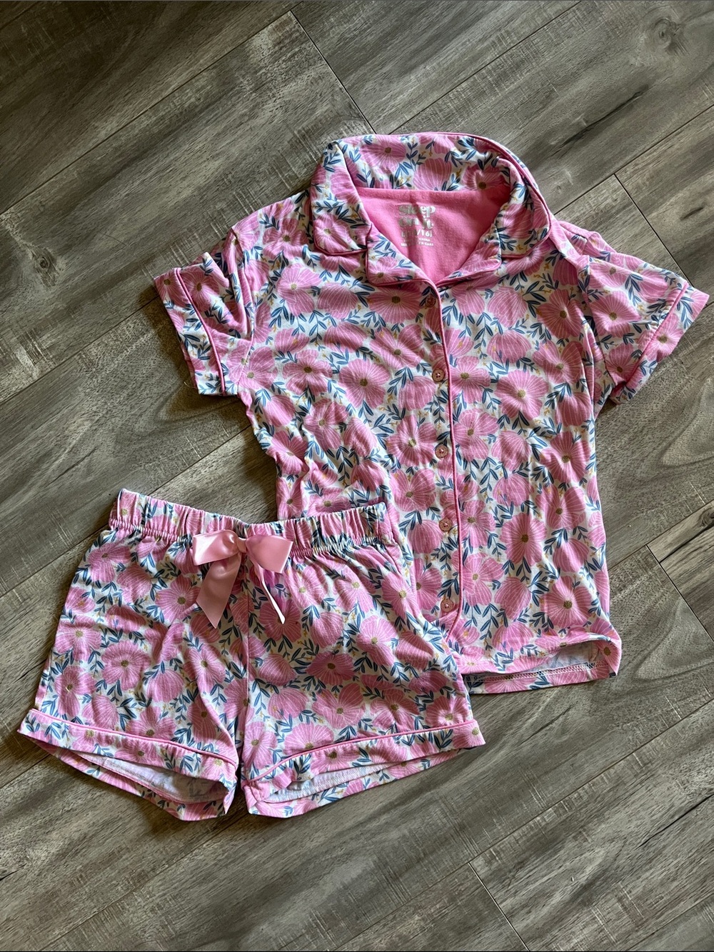Girl’s Pink Floral Short Pajama Set - Soft Short Sleeve & Shorts